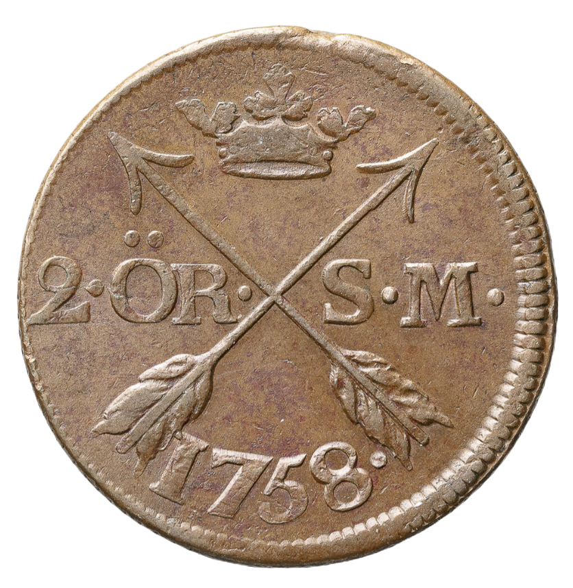 2 Öre Silvermynt 1758