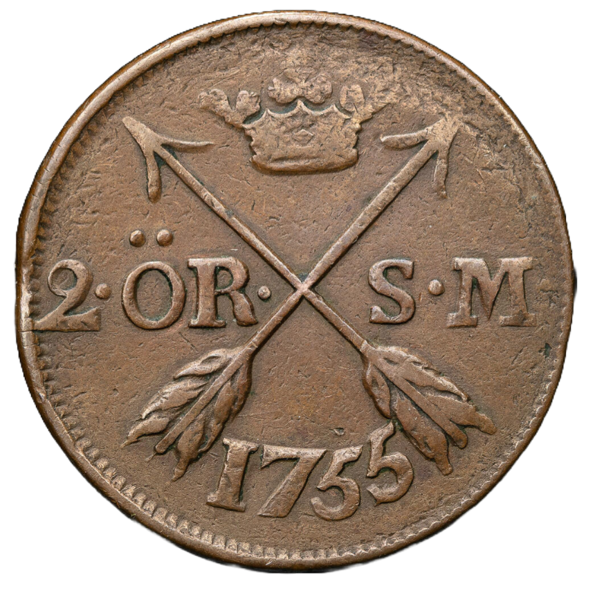 2 Öre Silvermynt 1755