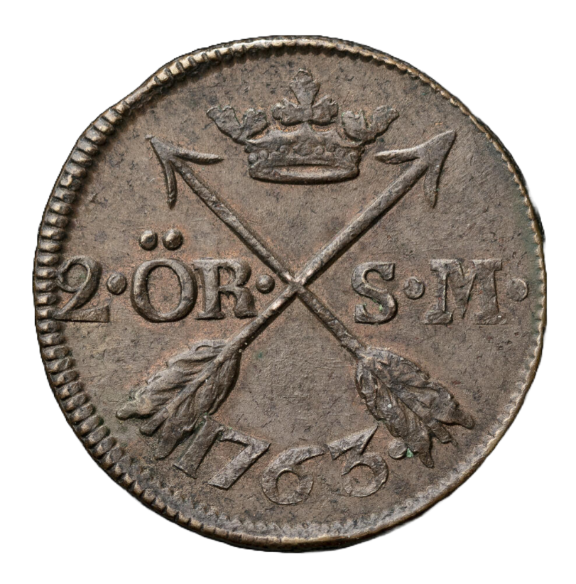 2 Öre Silvermynt 1763